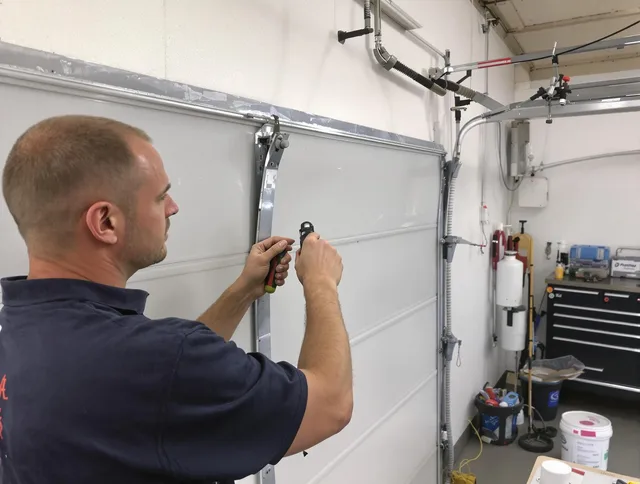 Before and after garage door dent repair by Lakeville Garage Door Repair in Lakeville