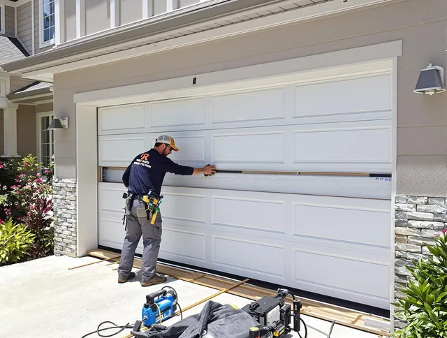 Lakeville Garage Door Repair team performing complete garage door replacement at Lakeville residence