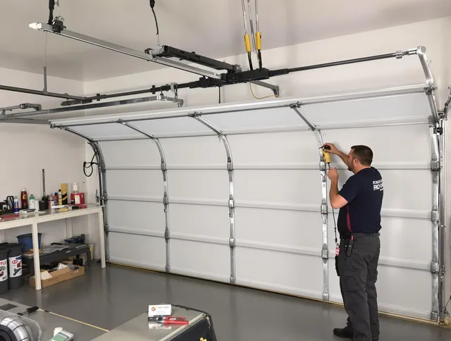Lakeville Garage Door Repair certified technician performing overhead door system repair in Lakeville