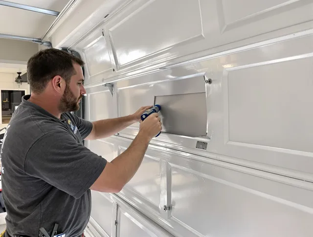 Garage door panel repair by Lakeville Garage Door Repair in Lakeville